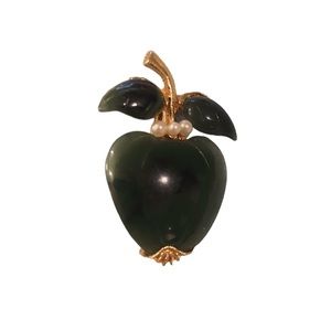 Vintage Green Apple jade and gold pin